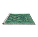 Sideview of Machine Washable Medallion Turquoise Traditional Area Rugs, wshtr19turq