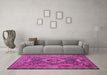 Machine Washable Medallion Pink Traditional Rug in a Living Room, wshtr19pnk