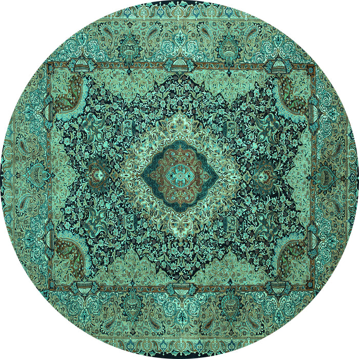 Round Medallion Turquoise Traditional Rug, tr19turq