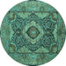 Round Medallion Turquoise Traditional Rug, tr19turq