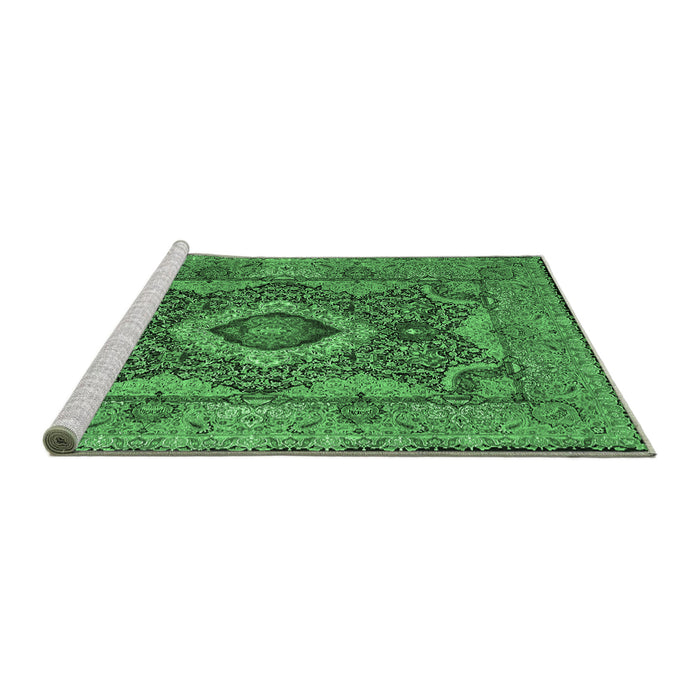 Sideview of Machine Washable Medallion Emerald Green Traditional Area Rugs, wshtr19emgrn