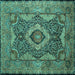 Square Machine Washable Medallion Turquoise Traditional Area Rugs, wshtr19turq