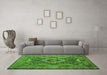 Machine Washable Medallion Green Traditional Area Rugs in a Living Room,, wshtr19grn