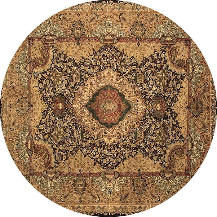 Round Machine Washable Medallion Brown Traditional Rug, wshtr19brn