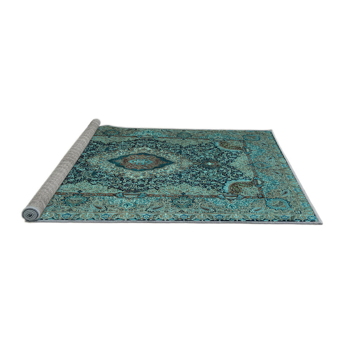 Sideview of Machine Washable Medallion Light Blue Traditional Rug, wshtr19lblu