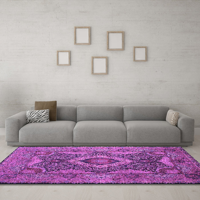 Machine Washable Medallion Purple Traditional Area Rugs in a Living Room, wshtr19pur