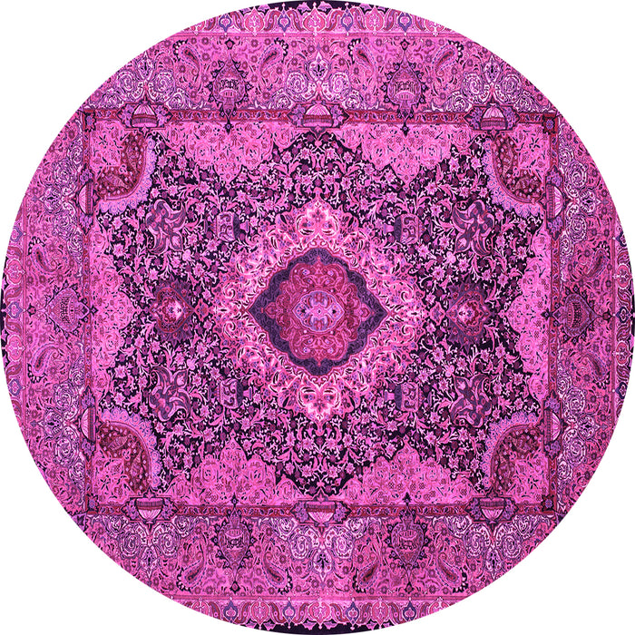 Round Machine Washable Medallion Pink Traditional Rug, wshtr19pnk