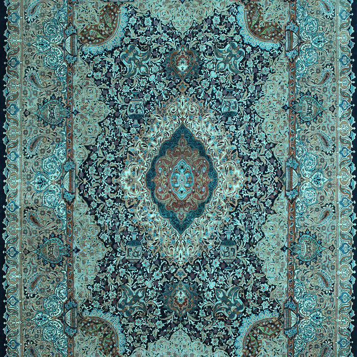 Machine Washable Medallion Light Blue Traditional Rug, wshtr19lblu
