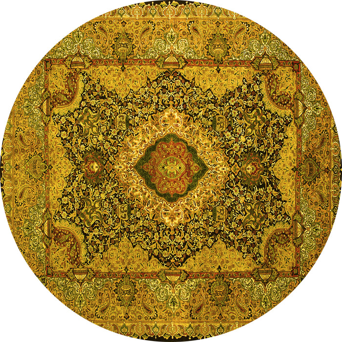 Round Machine Washable Medallion Yellow Traditional Rug, wshtr19yw