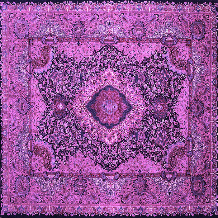 Square Machine Washable Medallion Purple Traditional Area Rugs, wshtr19pur