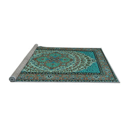 Sideview of Machine Washable Persian Light Blue Traditional Rug, wshtr1lblu