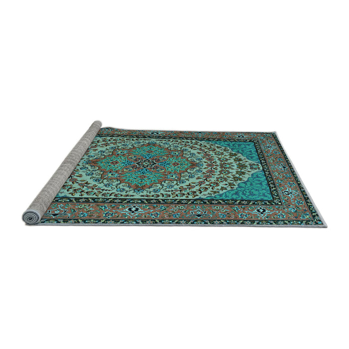 Sideview of Machine Washable Persian Light Blue Traditional Rug, wshtr1lblu