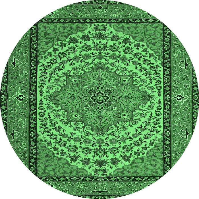 Round Machine Washable Persian Emerald Green Traditional Area Rugs, wshtr1emgrn
