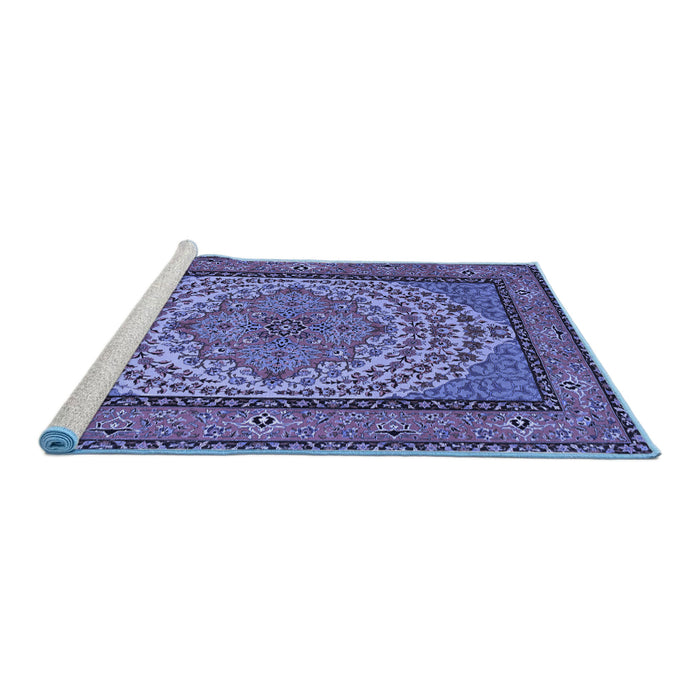 Sideview of Machine Washable Persian Blue Traditional Rug, wshtr1blu