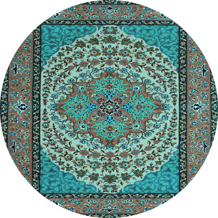 Round Machine Washable Persian Light Blue Traditional Rug, wshtr1lblu