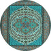 Round Machine Washable Persian Light Blue Traditional Rug, wshtr1lblu