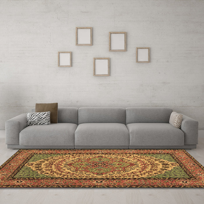 Machine Washable Persian Brown Traditional Rug in a Living Room,, wshtr1brn
