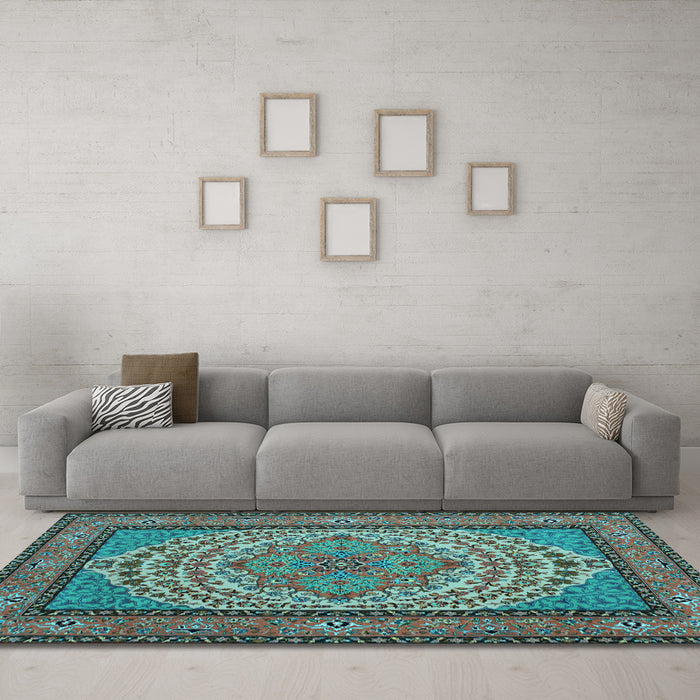 Machine Washable Persian Light Blue Traditional Rug in a Living Room, wshtr1lblu