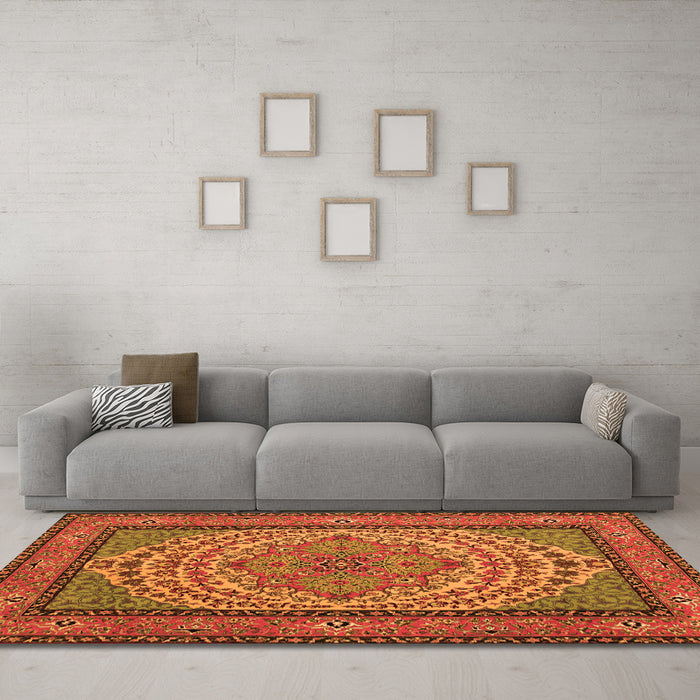 Machine Washable Persian Orange Traditional Area Rugs in a Living Room, wshtr1org