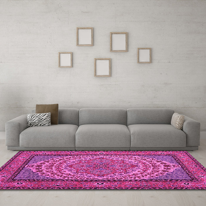Machine Washable Persian Pink Traditional Rug in a Living Room, wshtr1pnk