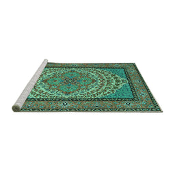 Sideview of Machine Washable Persian Turquoise Traditional Area Rugs, wshtr1turq