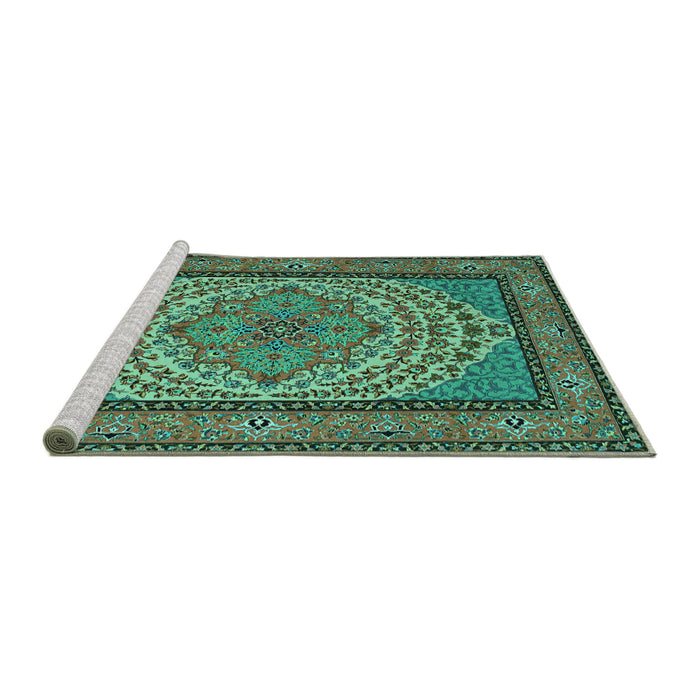 Sideview of Machine Washable Persian Turquoise Traditional Area Rugs, wshtr1turq