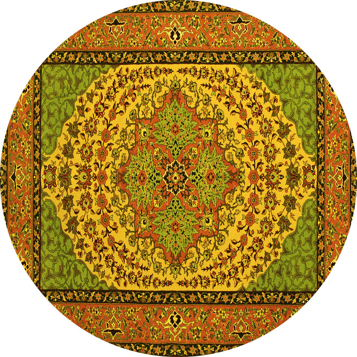 Round Machine Washable Persian Yellow Traditional Rug, wshtr1yw