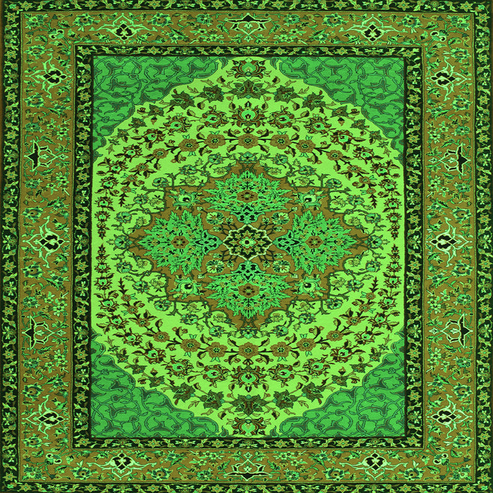 Round Machine Washable Persian Green Traditional Area Rugs, wshtr1grn