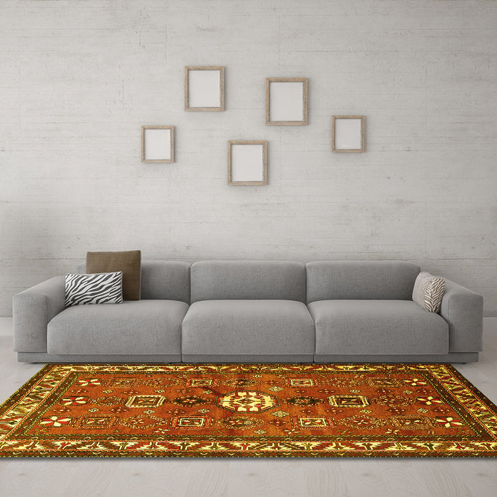 Machine Washable Persian Yellow Traditional Rug in a Living Room, wshtr2000yw