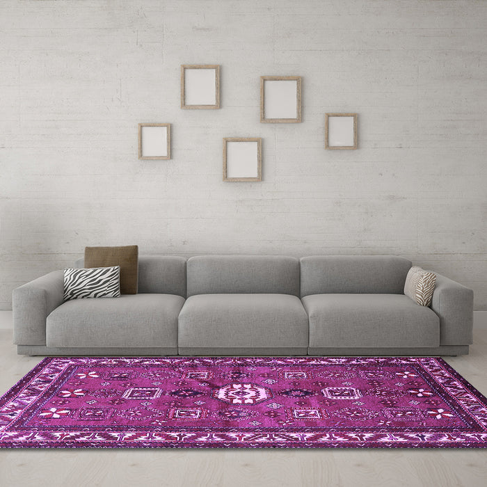 Machine Washable Persian Purple Traditional Area Rugs in a Living Room, wshtr2000pur