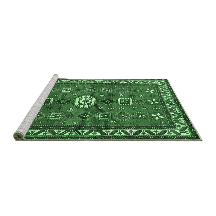 Sideview of Machine Washable Persian Emerald Green Traditional Area Rugs, wshtr2000emgrn