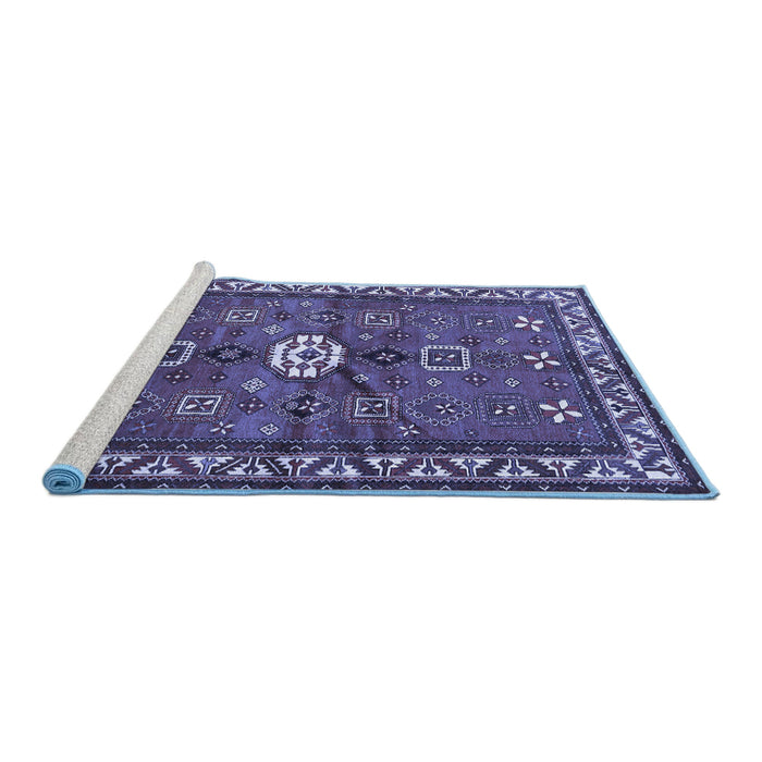 Sideview of Machine Washable Persian Blue Traditional Rug, wshtr2000blu