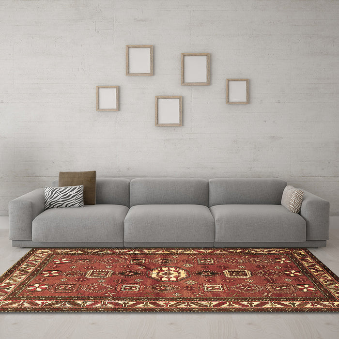 Machine Washable Persian Brown Traditional Rug in a Living Room,, wshtr2000brn