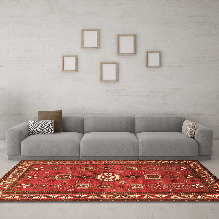 Machine Washable Persian Orange Traditional Area Rugs in a Living Room, wshtr2000org