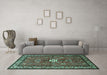 Machine Washable Persian Turquoise Traditional Area Rugs in a Living Room,, wshtr2000turq