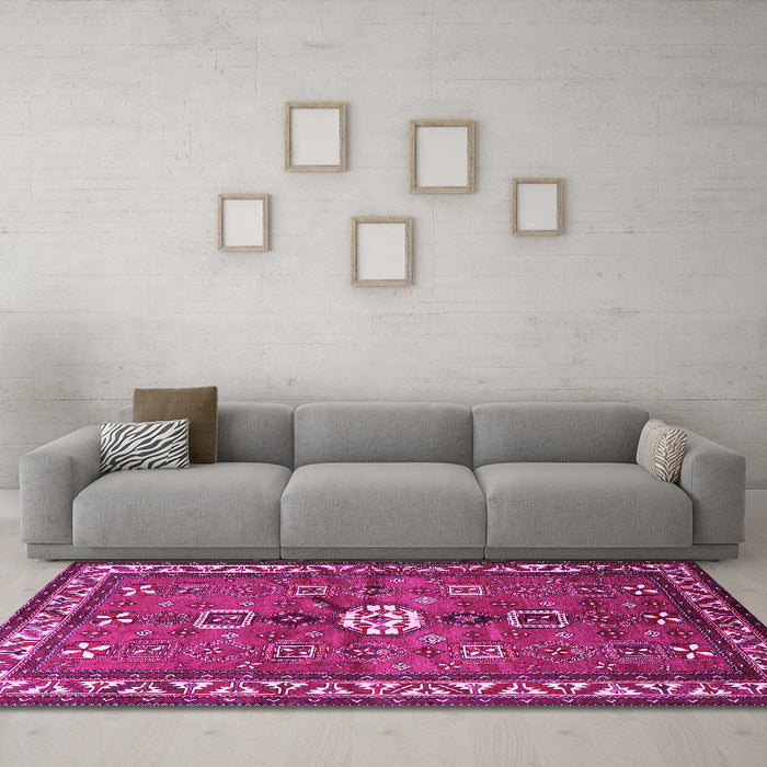 Machine Washable Persian Pink Traditional Rug in a Living Room, wshtr2000pnk