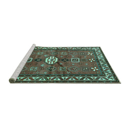 Sideview of Machine Washable Persian Turquoise Traditional Area Rugs, wshtr2000turq
