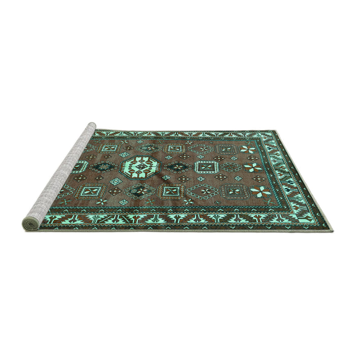 Sideview of Machine Washable Persian Turquoise Traditional Area Rugs, wshtr2000turq