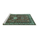 Sideview of Machine Washable Persian Turquoise Traditional Area Rugs, wshtr2000turq