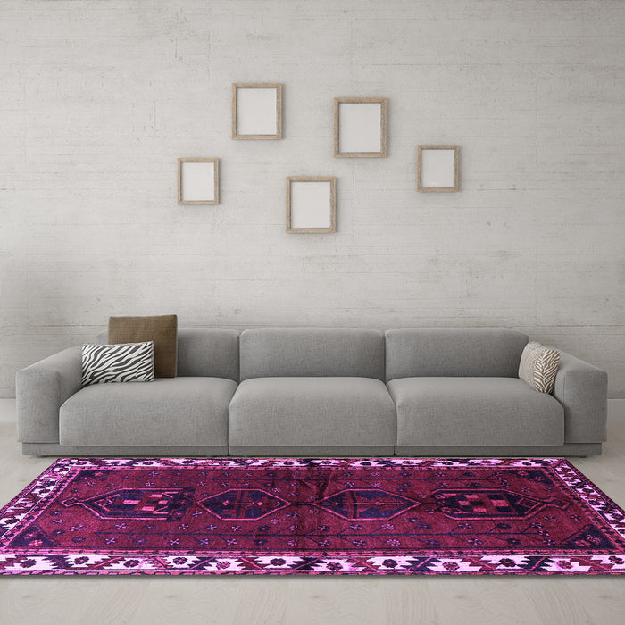 Machine Washable Persian Purple Traditional Area Rugs in a Living Room, wshtr2002pur
