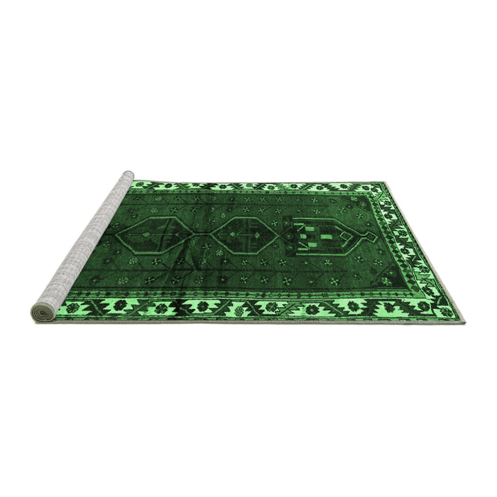 Sideview of Machine Washable Persian Emerald Green Traditional Area Rugs, wshtr2002emgrn