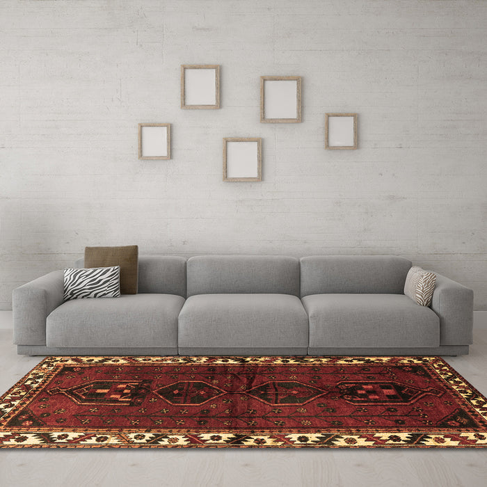 Machine Washable Persian Brown Traditional Rug in a Living Room,, wshtr2002brn