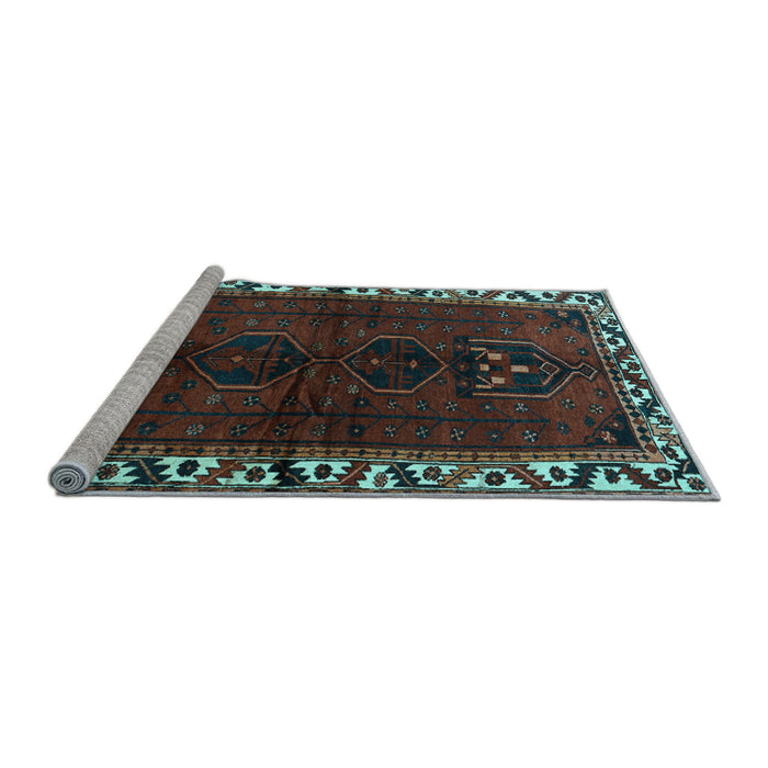 Sideview of Machine Washable Persian Light Blue Traditional Rug, wshtr2002lblu