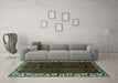 Machine Washable Persian Turquoise Traditional Area Rugs in a Living Room,, wshtr2002turq