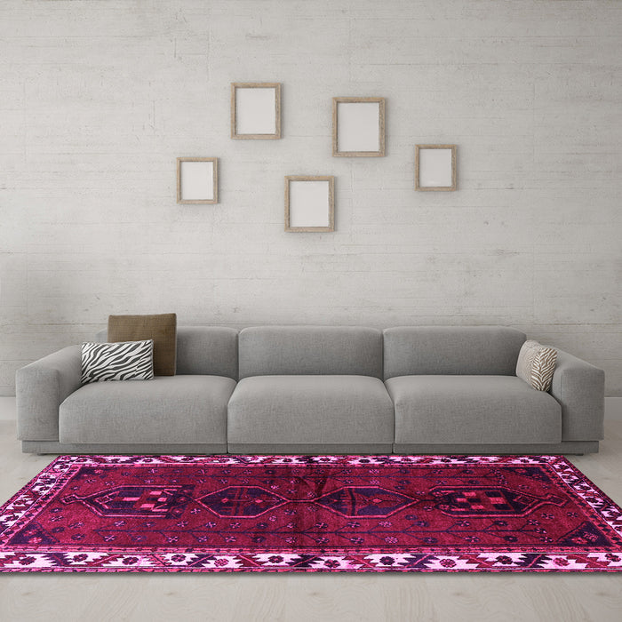 Machine Washable Persian Pink Traditional Rug in a Living Room, wshtr2002pnk