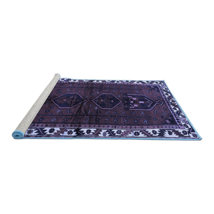 Sideview of Machine Washable Persian Blue Traditional Rug, wshtr2002blu