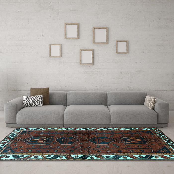 Machine Washable Persian Light Blue Traditional Rug in a Living Room, wshtr2002lblu
