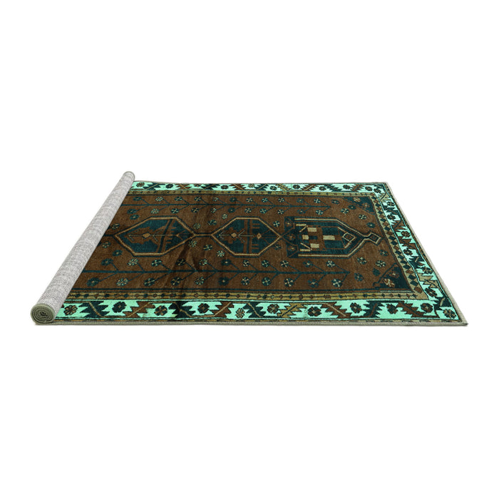 Sideview of Machine Washable Persian Turquoise Traditional Area Rugs, wshtr2002turq