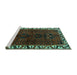 Sideview of Machine Washable Persian Turquoise Traditional Area Rugs, wshtr2002turq