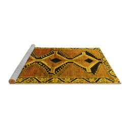 Sideview of Machine Washable Southwestern Yellow Country Rug, wshtr2003yw